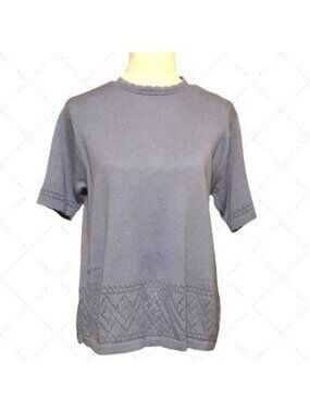 Alfred Dunner Sweater Blue Short Sleeve Scalloped Hem Size L